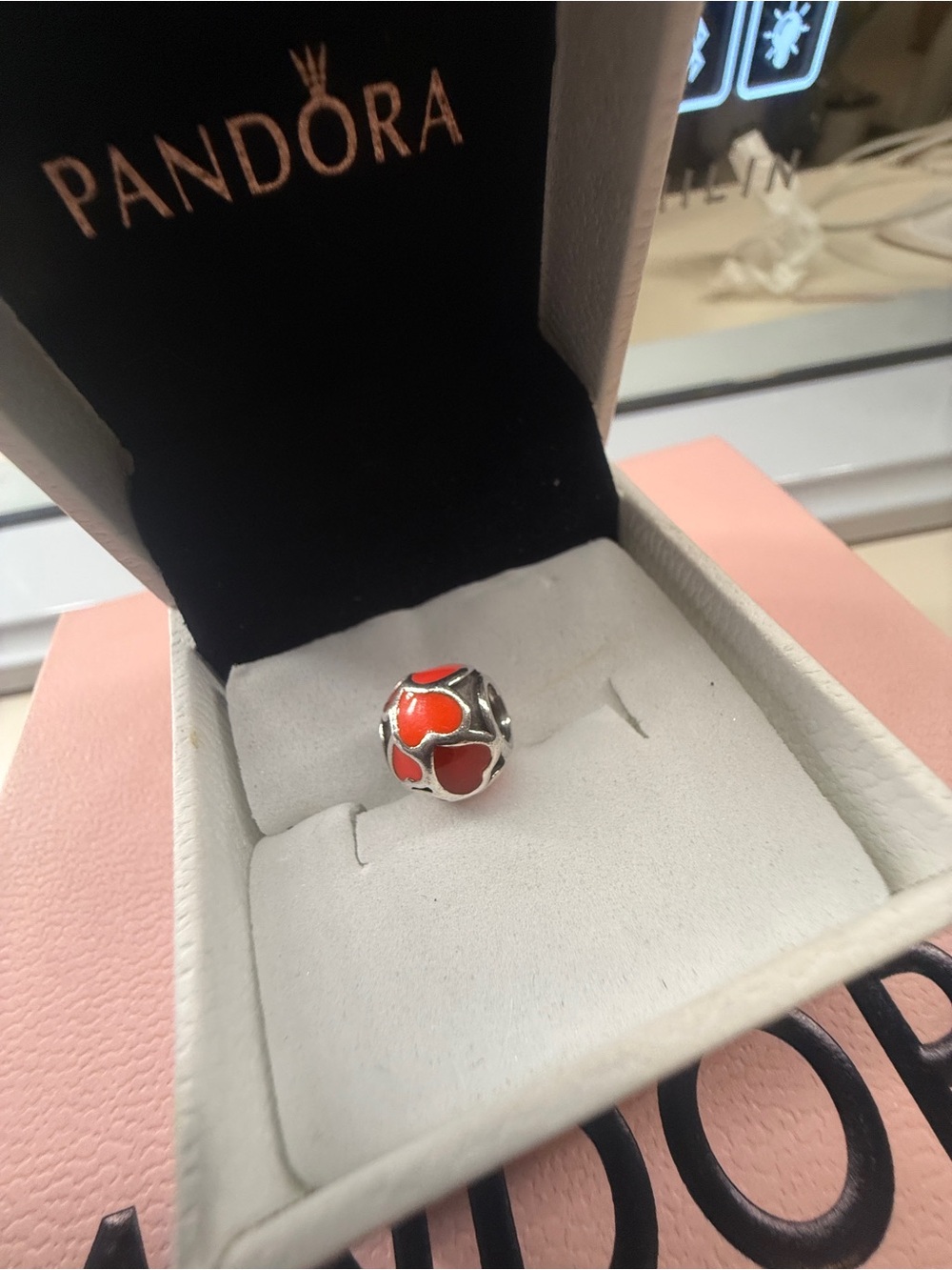 Retired Pandora Red Heart Enamel Sterling Charm
